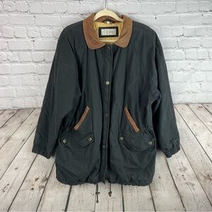 New York Style Vintage 90’s Black Leather Collar Chore Barn Coat Large FLAWED